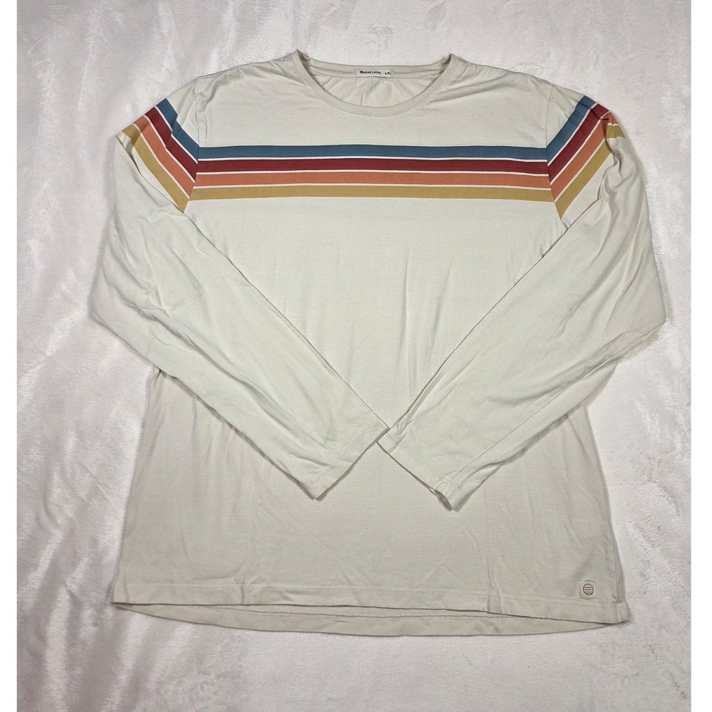 Marine Layer Mens L/XL Cream Retro Multi Stripe Long Sleeve Cotton Modal Tee